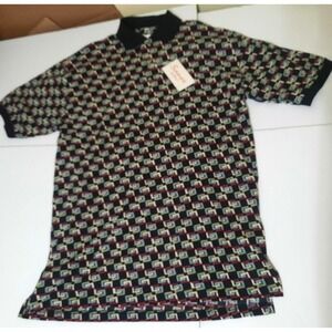 Sauce By Berne XL Short Sleeve Polo Shirt Geometric Vintage New Abstract Black